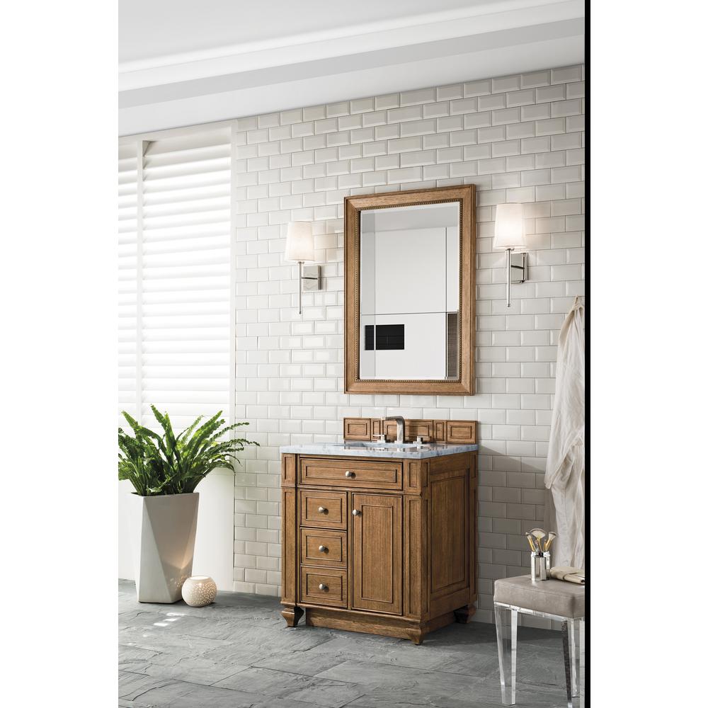 Bristol 30" Single Vanity, Saddle Brown, w/ 3 CM Arctic Fall Solid Surface Top. Picture 3