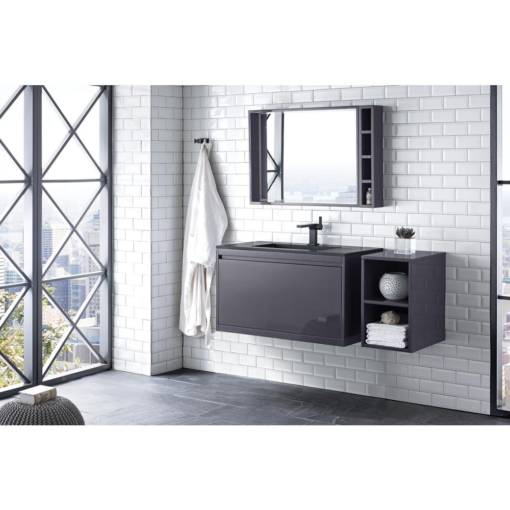 35.4" Single Vanity Cabinet, Modern Grey Glossy w/Charcoal Black Composite Top. Picture 3