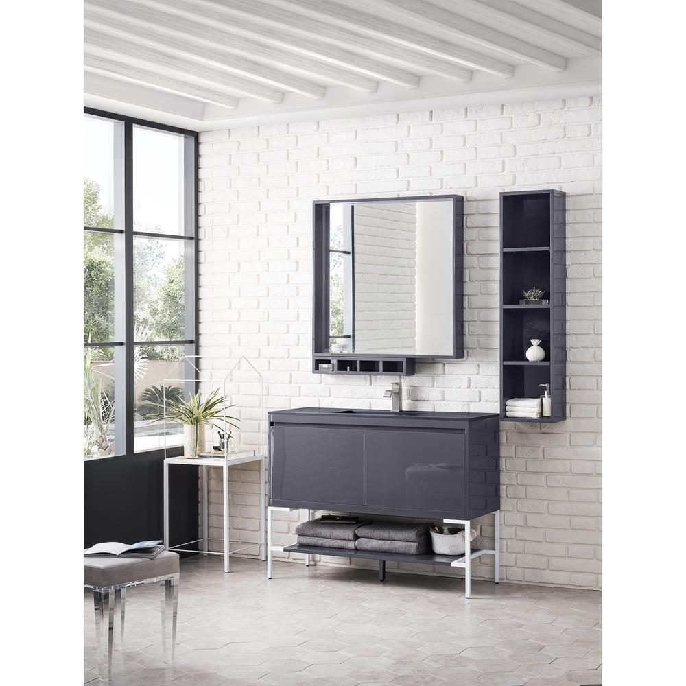 47.3" Single Vanity Cabinet, Modern Grey Glossy, Glossy White Composite Top. Picture 3