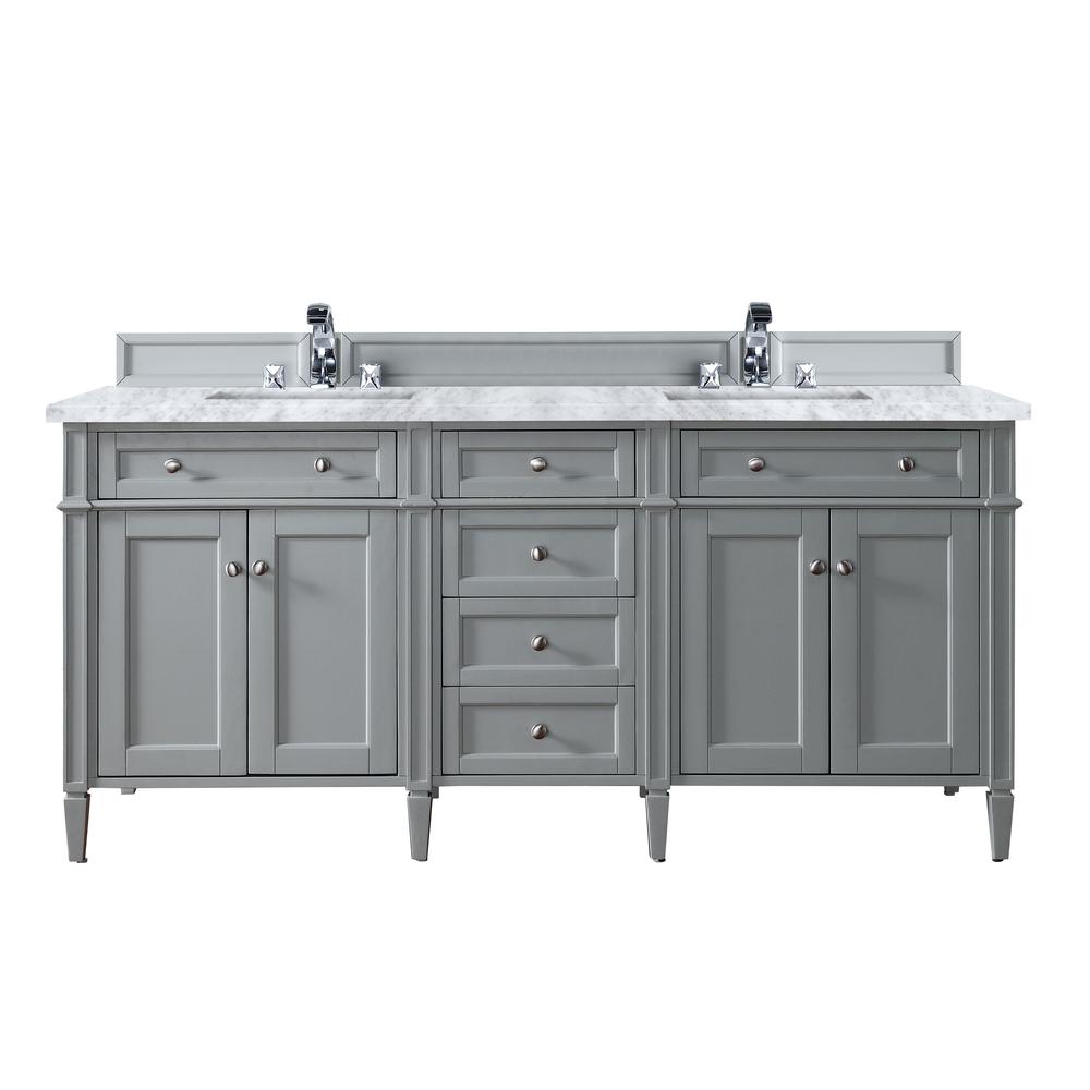 Brittany 72" Urban Gray Double Vanity w/ 3 CM Carrara Marble Top. Picture 1