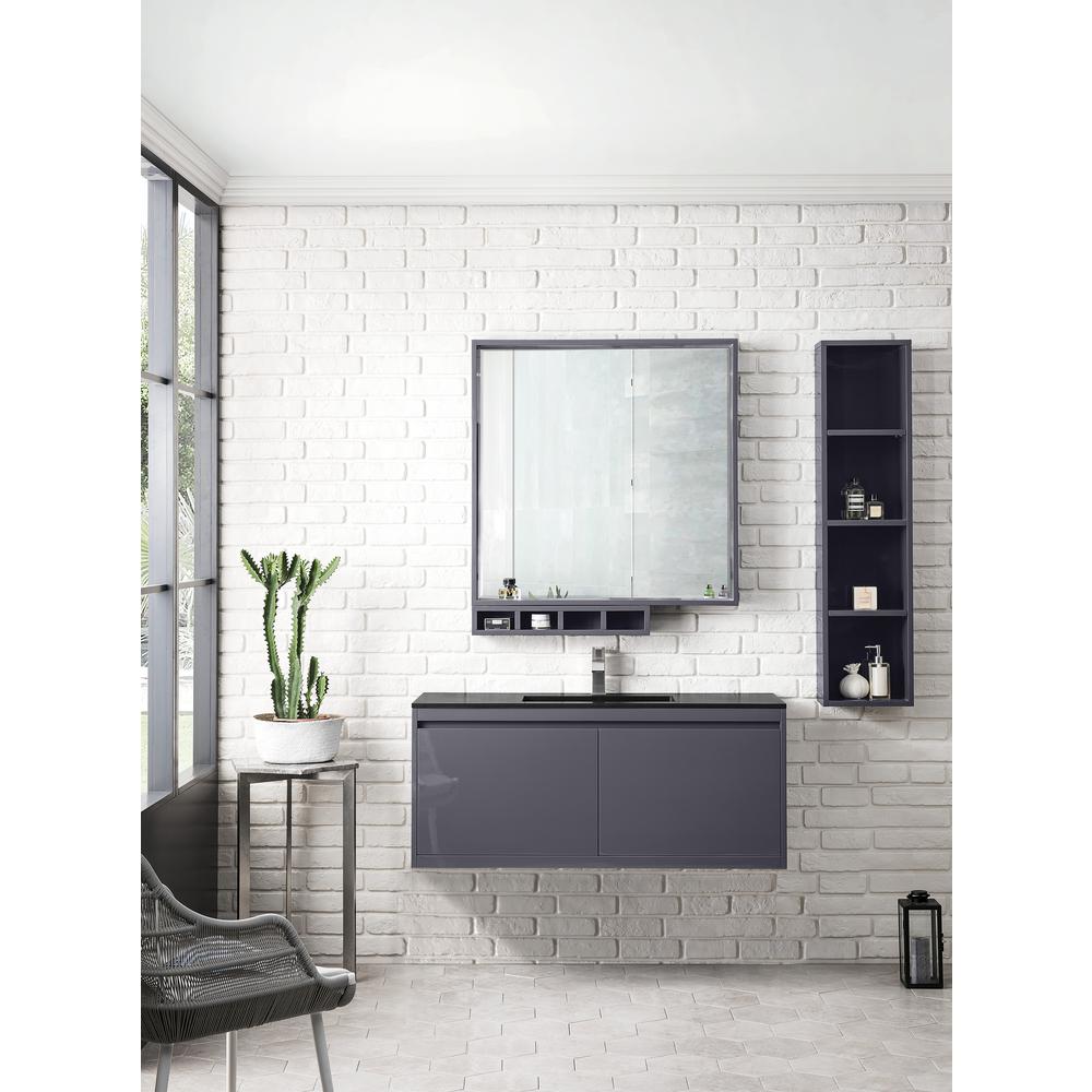47.3" Single Vanity Cabinet, Modern Grey Glossy w/Charcoal Black Composite Top. Picture 2
