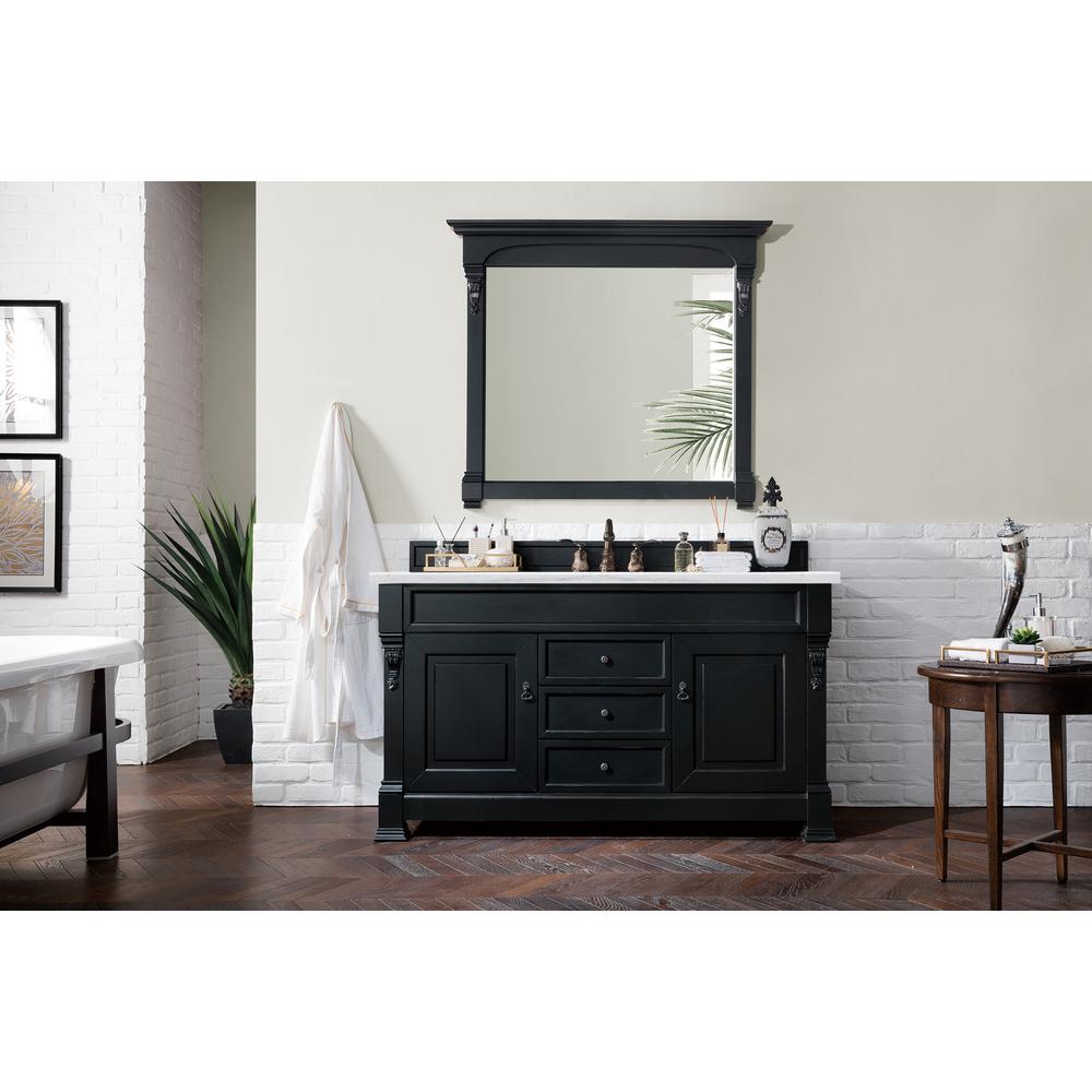 60" Single Vanity, Antique Black w/ 3 CM Arctic Fall Solid Surface Top. Picture 2
