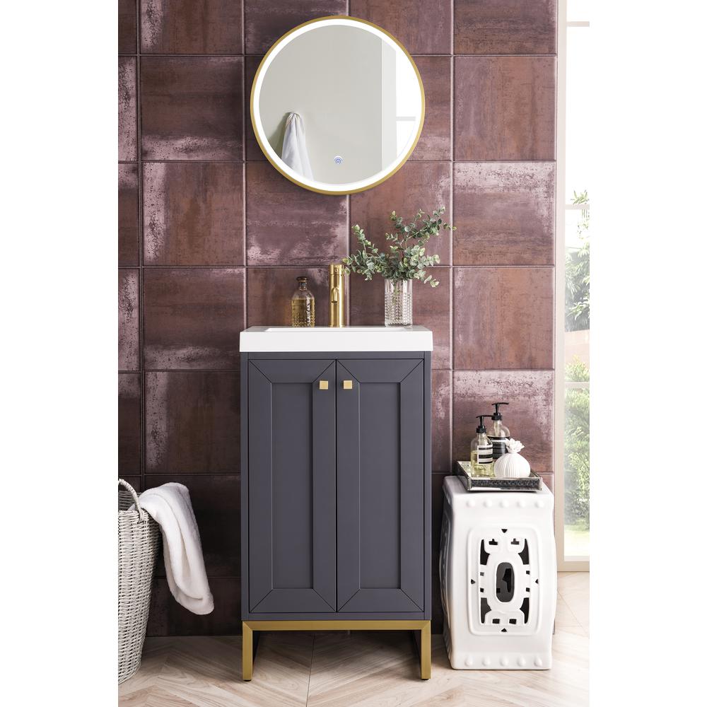 20" Single Vanity Cabinet, Mineral Grey, Radiant Gold, Composite Countertop. Picture 2