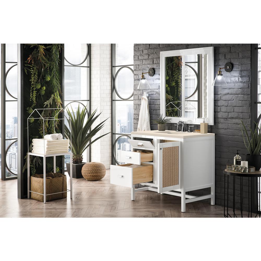 Addison 36" Single Vanity Cabinet, Glossy White, w/ 3 CM Eternal Marfil Top. Picture 4