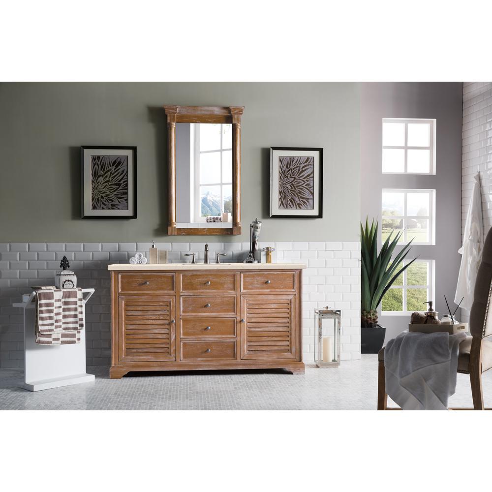 Savannah 60" Single Vanity Cabinet, Driftwood, w/ 3 CM Eternal Marfil Quartz Top. Picture 2