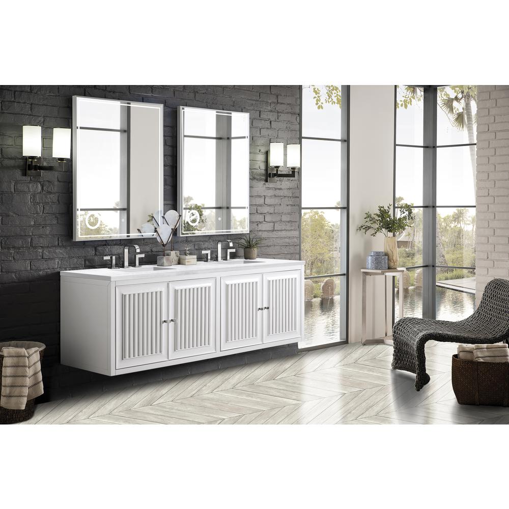 72" Double Vanity Cabinet, Glossy White, w/ Solid Surface Countertop. Picture 7