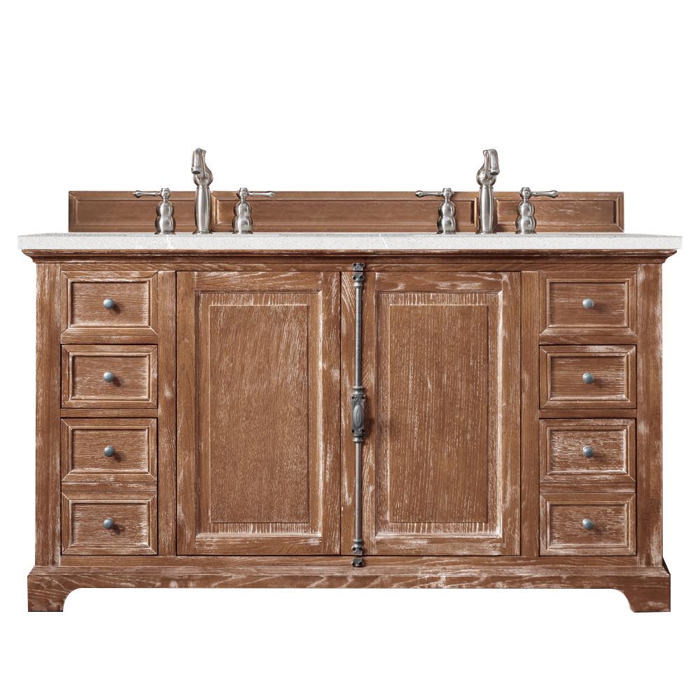 60" Double Vanity Cabinet, Driftwood, w/ 3 CM Eternal Serena Quartz Top. Picture 1