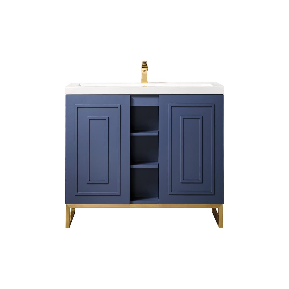 39.5" Single Vanity Cabinet, Azure Blue, Radiant Gold w/White Countertop. Picture 1