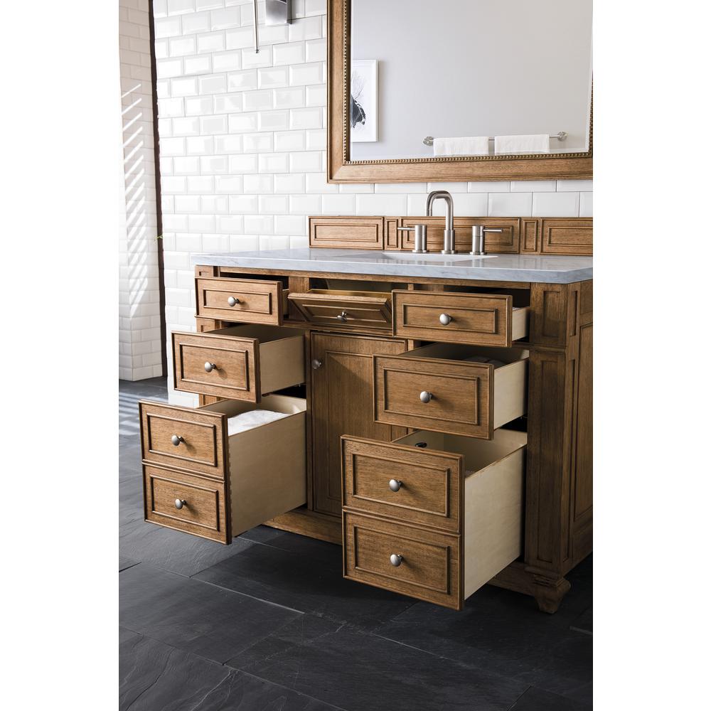 Bristol 48" Single Vanity, Saddle Brown, w/ 3 CM Arctic Fall Solid Surface Top. Picture 4