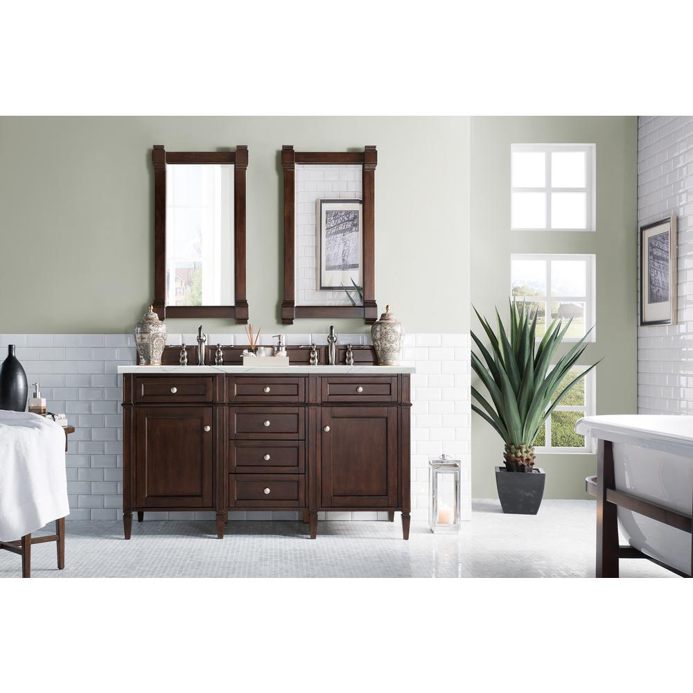 Brittany 60" Burnished Mahogany Double Vanity w/ 3 CM Ethereal Noctis Quartz Top. Picture 2