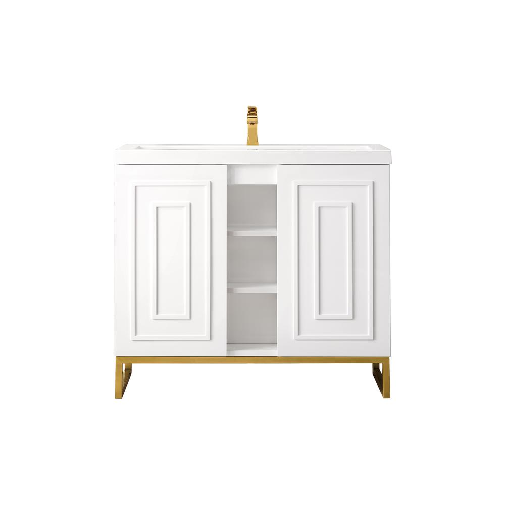 39.5" Single Vanity Cabinet, White, Radiant Gold w/White Composite Countertop. Picture 1