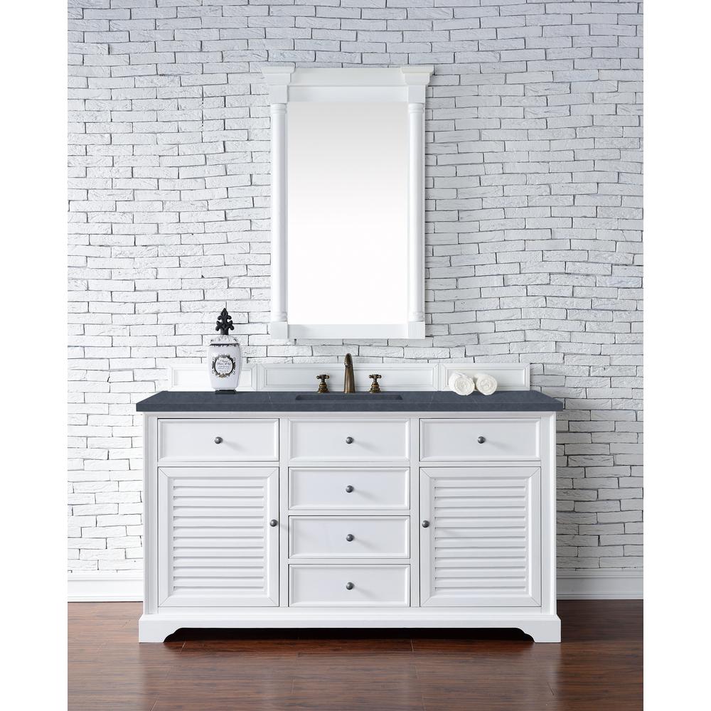 60" Single Vanity Cabinet, Bright White, w/ 3 CM Charcoal Soapstone Quartz Top. Picture 2