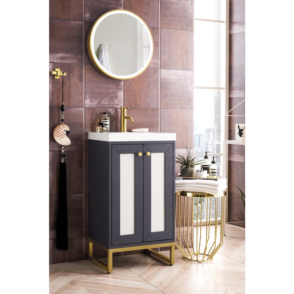 20" Single Vanity Cabinet, Mineral Grey, Radiant Gold, Composite Countertop. Picture 4