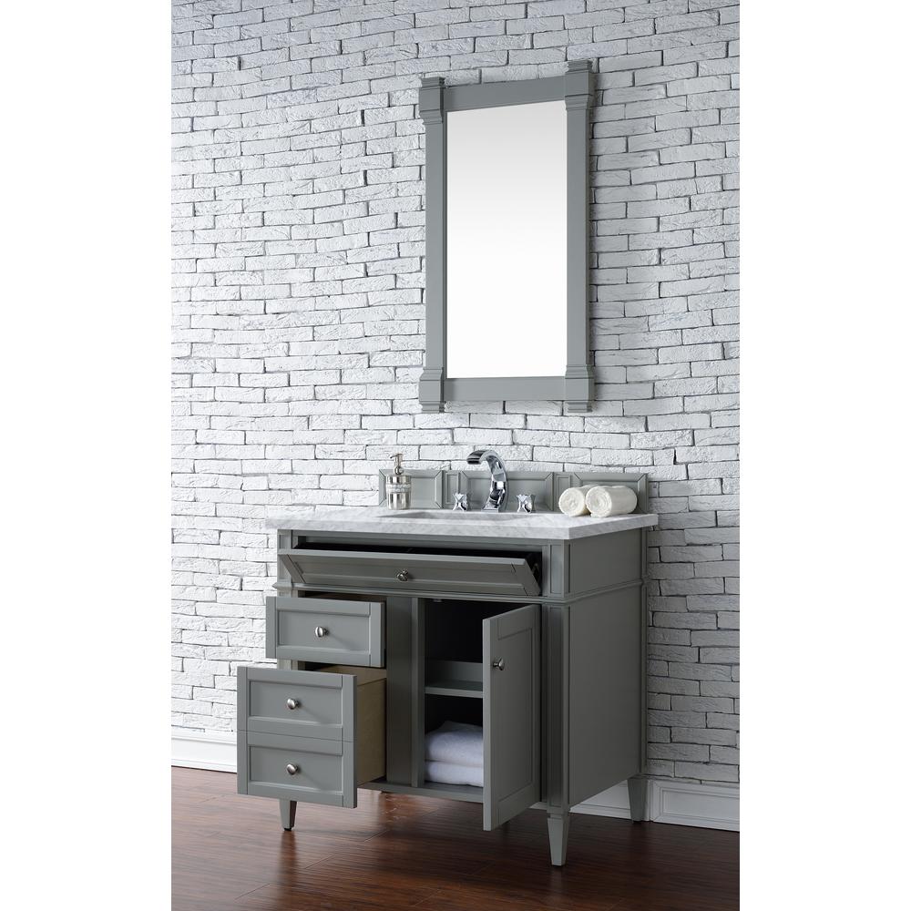 Brittany 36" Urban Gray Single Vanity w/ 3 CM Carrara Marble Top. Picture 4