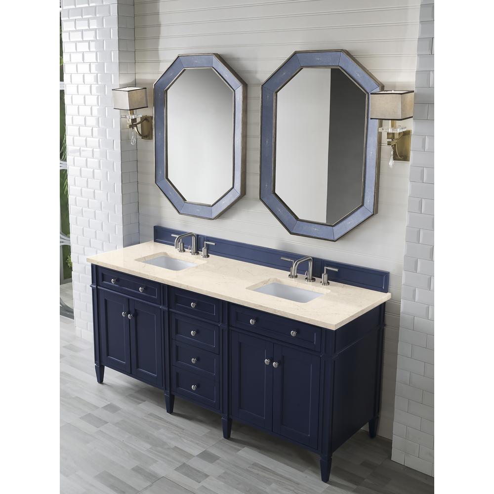 Brittany 72" Victory Blue Double Vanity w/ 3 CM Eternal Marfil Quartz Top. Picture 3