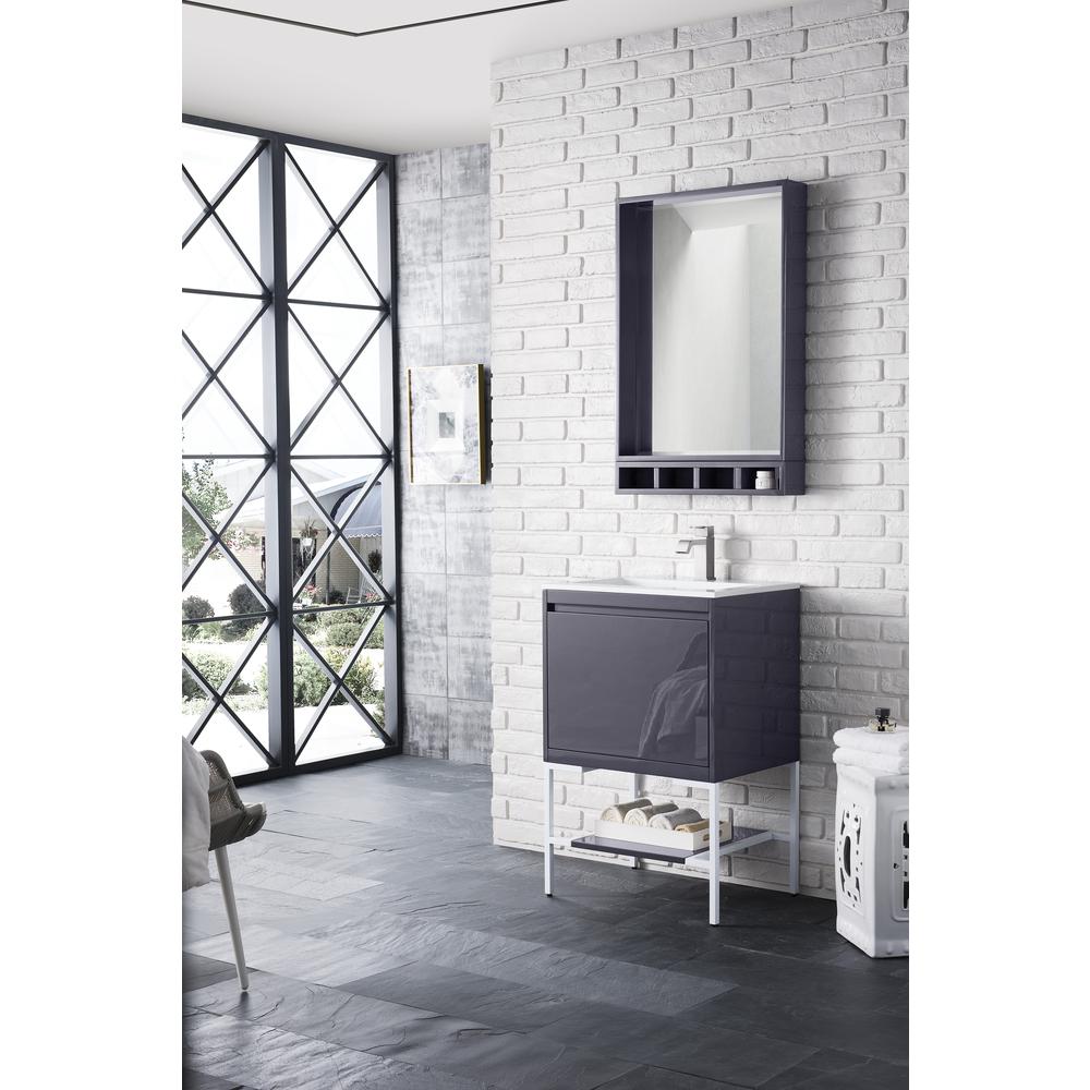 23.6" Single Vanity Cabinet, Modern Grey Glossy, Glossy White Composite Top. Picture 3