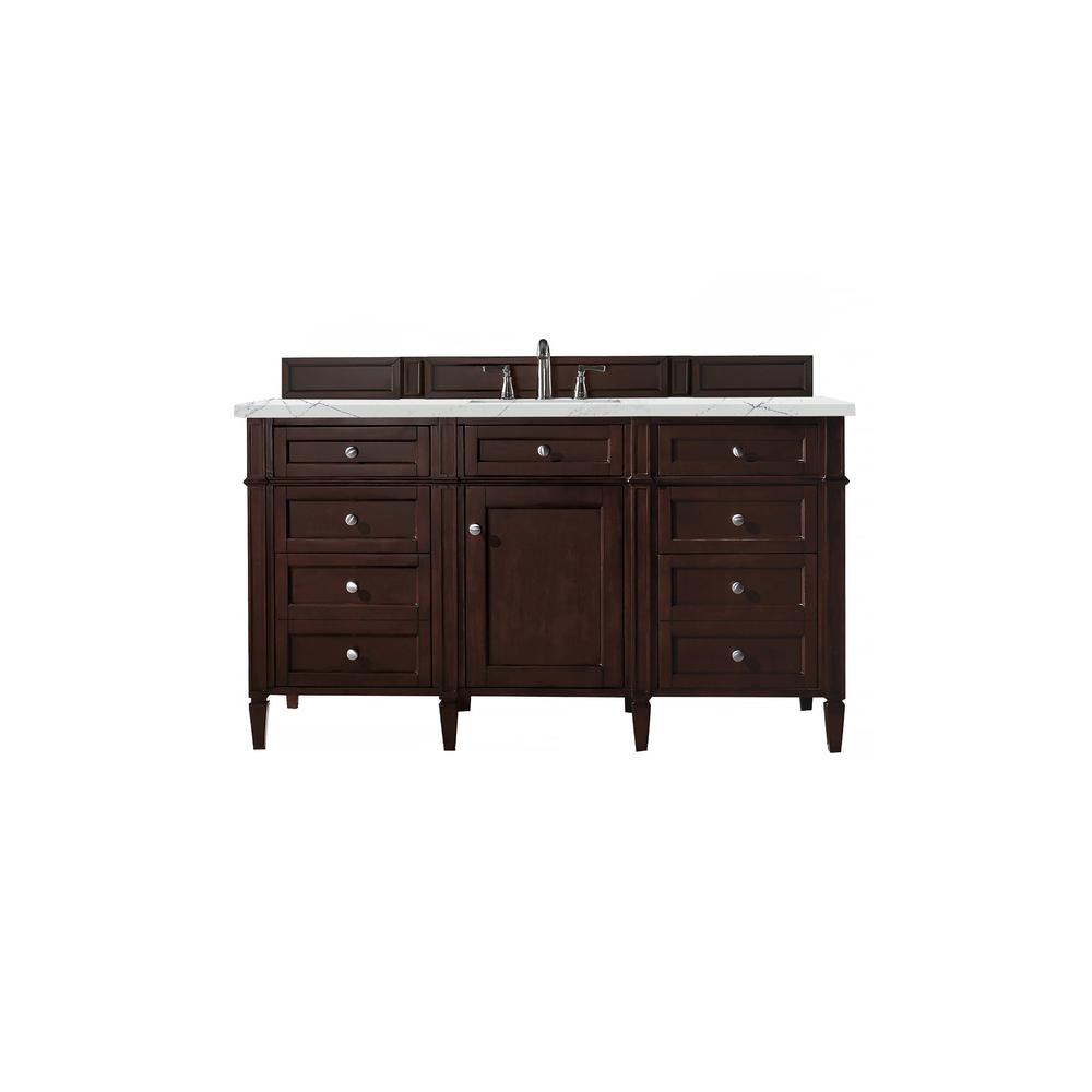 Brittany 60" Burnished Mahogany Single Vanity w/ 3 CM Ethereal Noctis Quartz Top. Picture 1