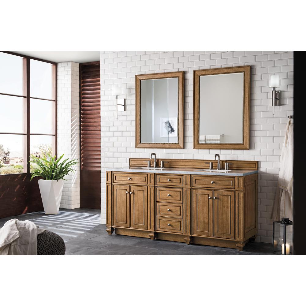 Bristol 72" Double Vanity, Saddle Brown, w/ 3 CM Arctic Fall Solid Surface Top. Picture 3