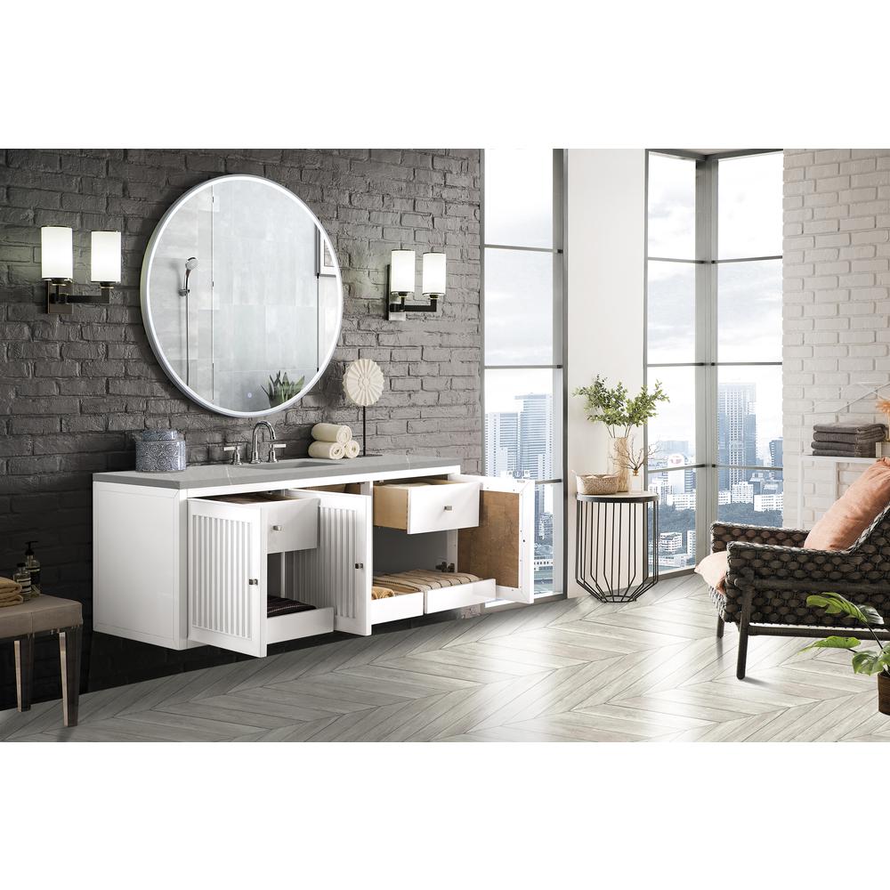 Athens 60" Single Vanity Cabinet , Glossy White, w/ 3 CM Eternal Serena Top. Picture 7