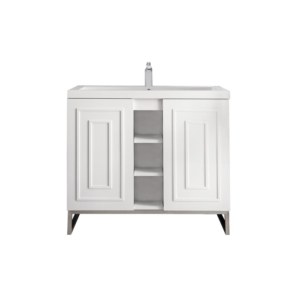 39.5" Single Vanity Cabinet, White, Brushed Nickel w/White Composite Countertop. Picture 1