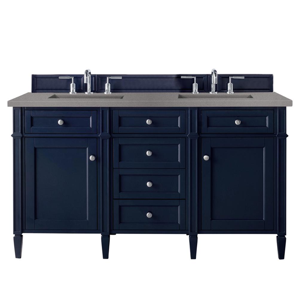 Brittany 60" Victory Blue Double Vanity w/ 3 CM Grey Expo Quartz Top. Picture 1