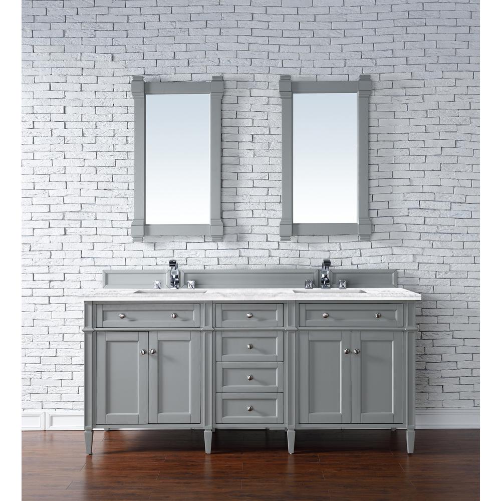 Brittany 72" Urban Gray Double Vanity w/ 3 CM Arctic Fall Solid Surface Top. Picture 2