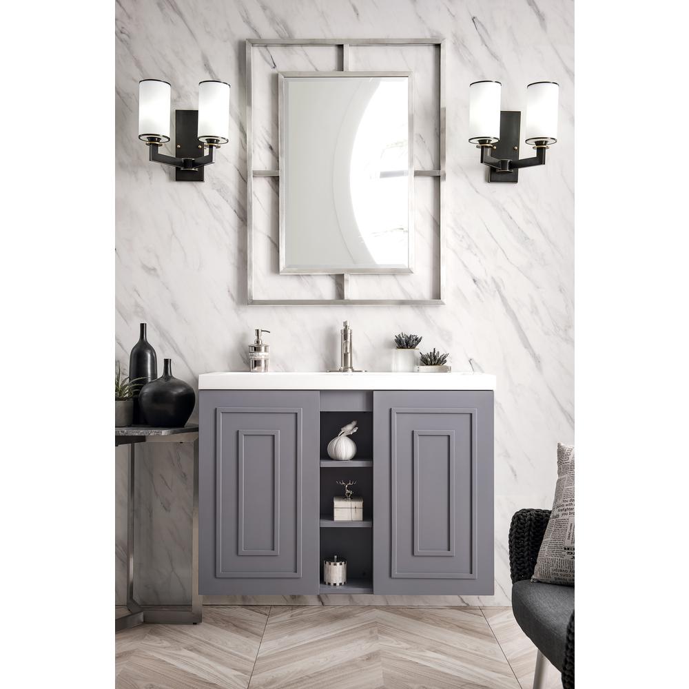 39.5" Single Vanity Cabinet, Grey Smoke w/ White Glossy Composite Countertop. Picture 2