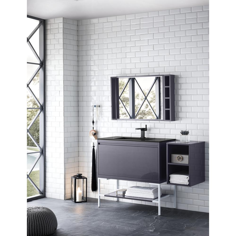 35.4" Single Vanity Cabinet, Modern Grey Glossy, Glossy White Composite Top. Picture 3