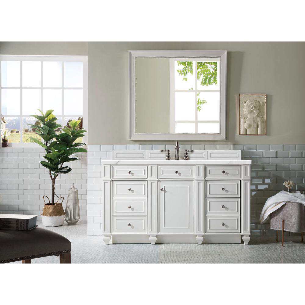 Bristol 60" Single Vanity, Bright White, w/ 3 CM Arctic Fall Solid Surface Top. Picture 3