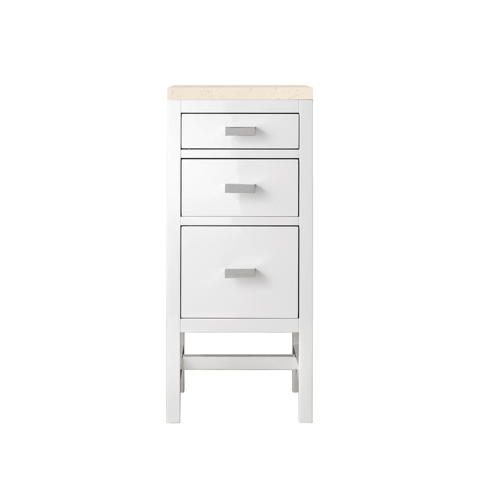 Addison 15"  Base Cabinet w/ Drawers, Glossy White w/ 3 CM Eternal Marfil Top. Picture 1