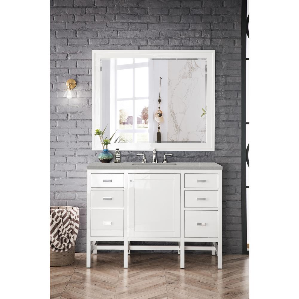 Addison 48" Single Vanity Cabinet, Glossy White, w/ 3 CM Eternal Serena Top. Picture 2