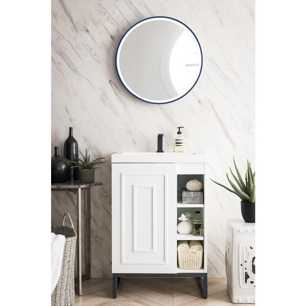 24" Single Vanity Cabinet, White, Matte Black w/White Composite Countertop. Picture 2