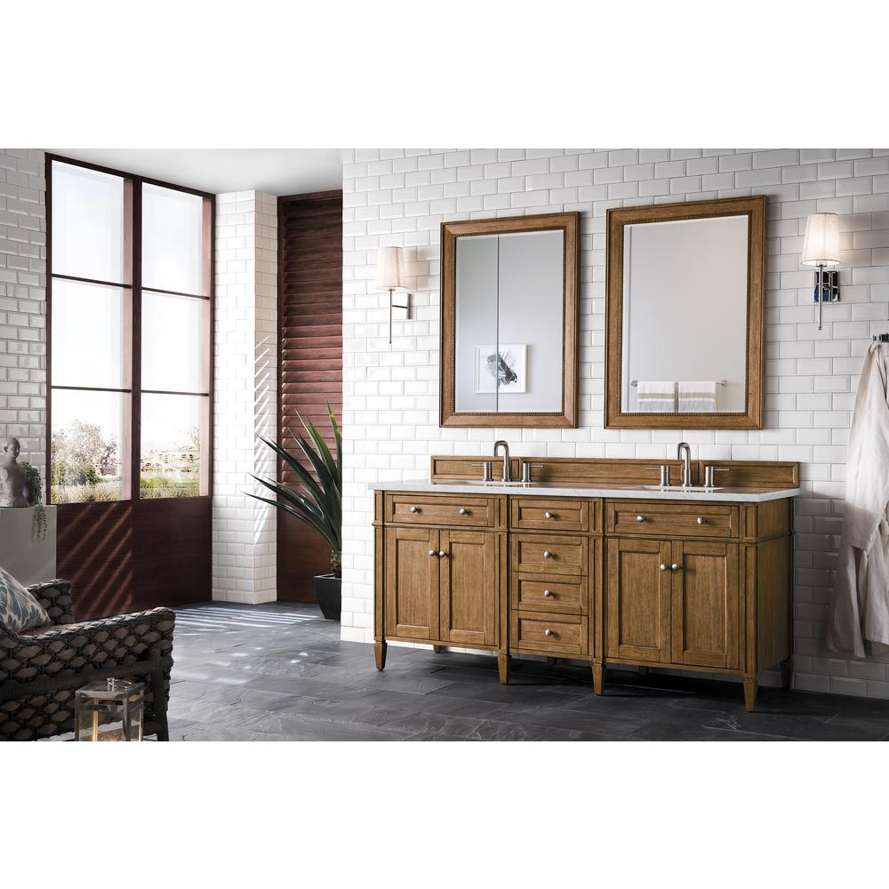 Brittany 72" Saddle Brown Double Vanity w/ 3 CM Arctic Fall Solid Surface Top. Picture 3