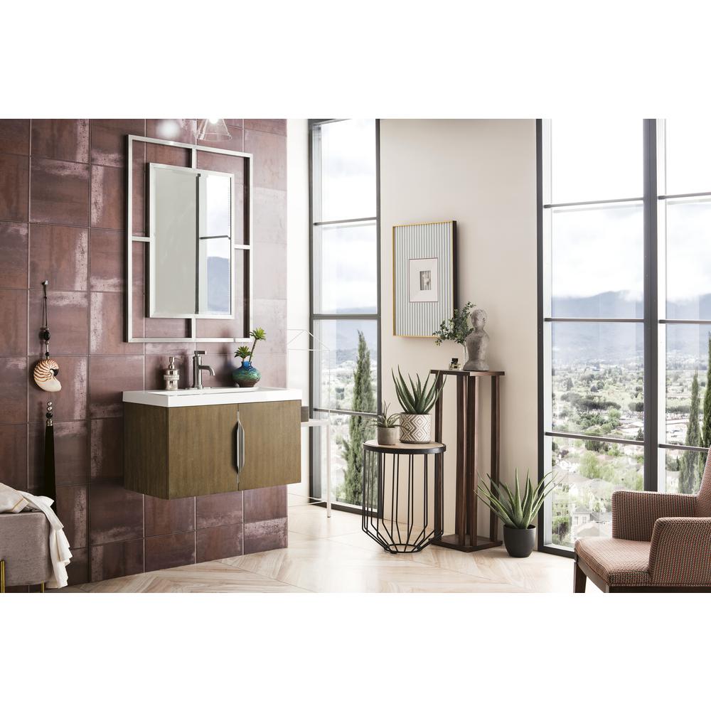 31.5" Single Vanity Cabinet, Latte Oak w/ White Glossy Composite Countertop. Picture 4
