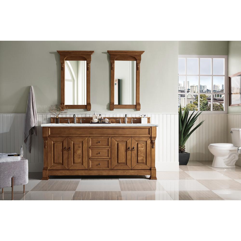 Brookfield 72" Double Vanity, Country Oak w/ 3 CM Ethereal Noctis Quartz Top. Picture 4