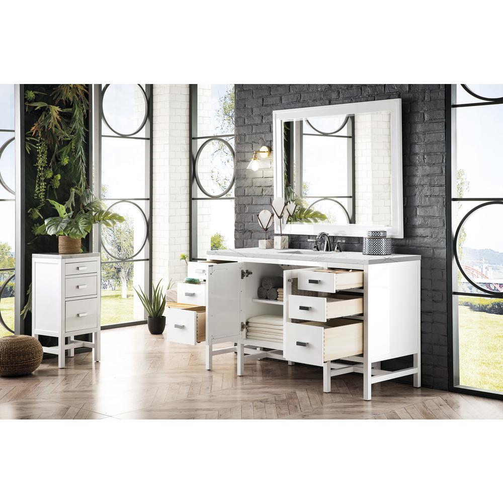 Addison 60" Single Vanity Cabinet , Glossy White, w/ 3 CM Ethereal Noctis Top. Picture 4