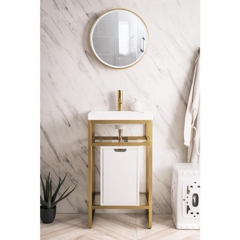 20" Stainless Steel Sink Console, Radiant Gold Storage Cabinet, White Countertop. Picture 2