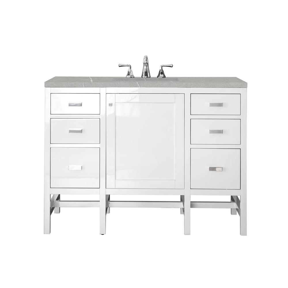 Addison 48" Single Vanity Cabinet, Glossy White, w/ 3 CM Eternal Serena Top. Picture 1