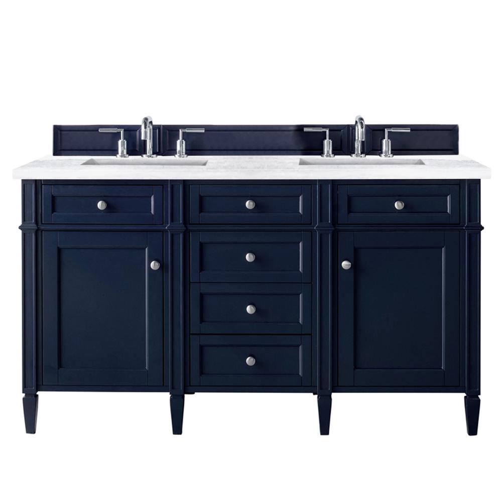 Brittany 60" Victory Blue Double Vanity w/ 3 CM Arctic Fall Solid Surface Top. Picture 1