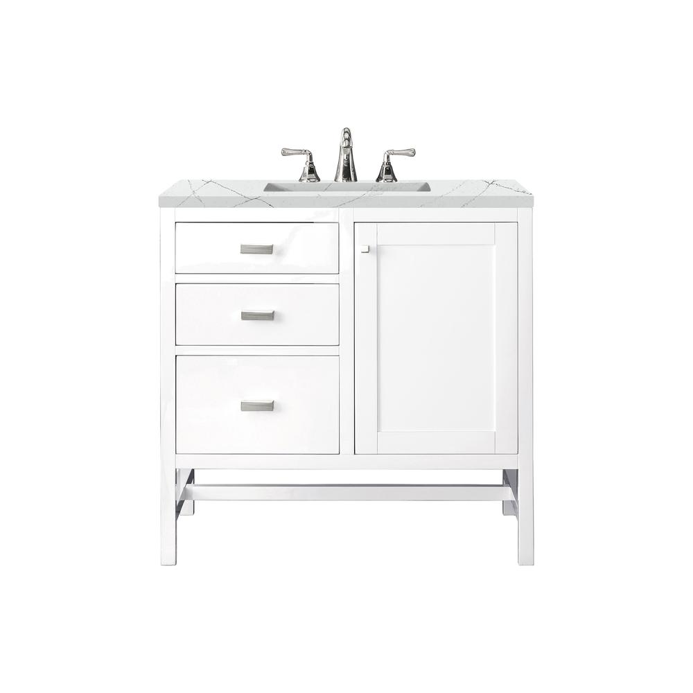 Addison 36" Single Vanity Cabinet, Glossy White, w/ 3 CM Ethereal Noctis Top. Picture 1