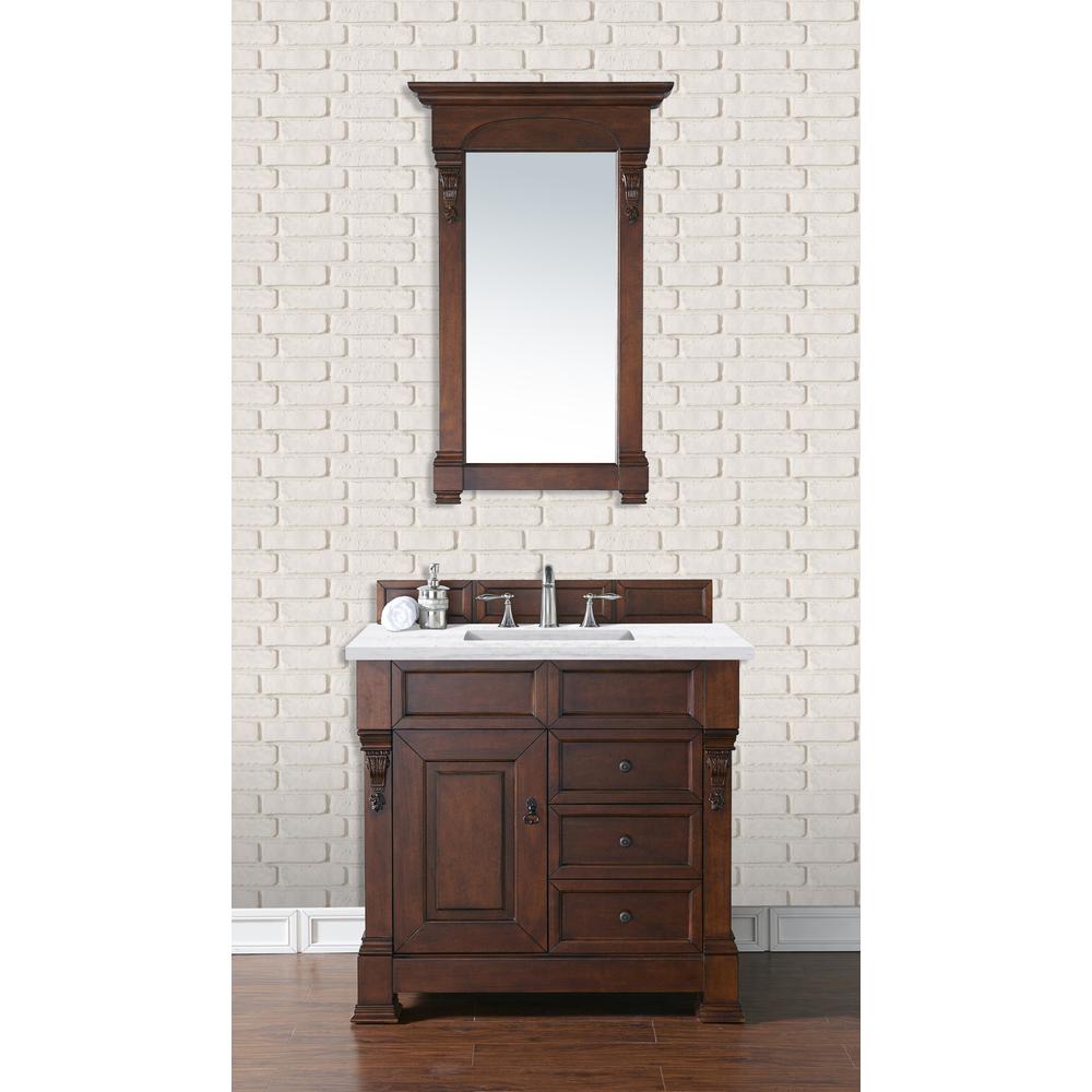 Brookfield 36" Single Vanity, Warm Cherry w/ 3 CM Arctic Fall Solid Surface Top. Picture 2