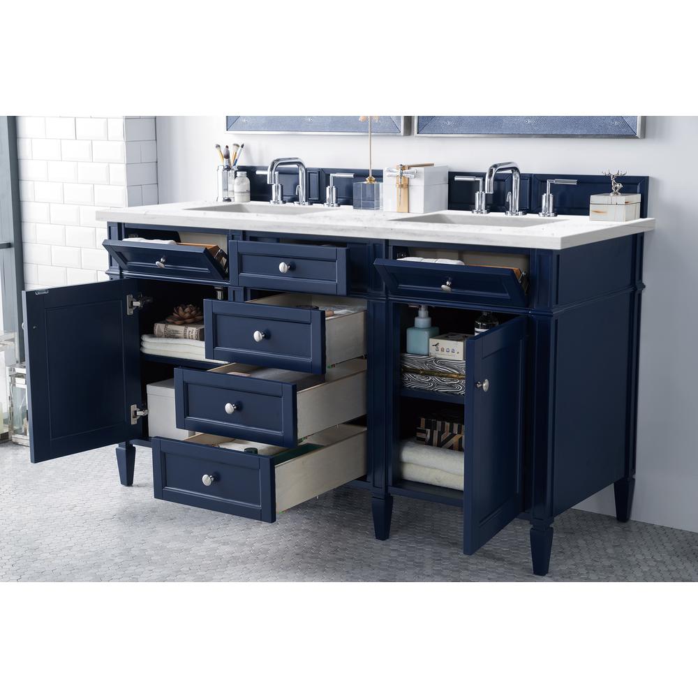 Brittany 60" Victory Blue Double Vanity w/ 3 CM Arctic Fall Solid Surface Top. Picture 4