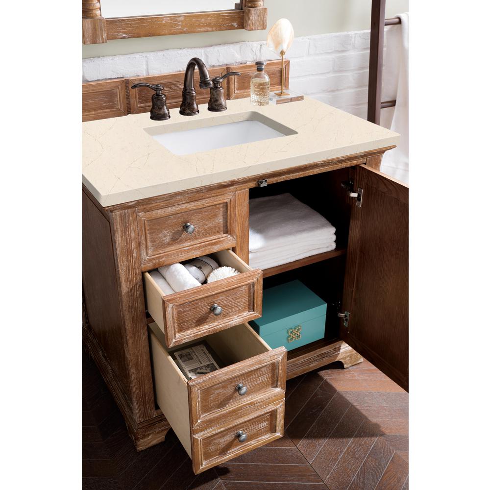 36" Single Vanity Cabinet, Driftwood, w/ 3 CM Eternal Marfil Quartz Top. Picture 4