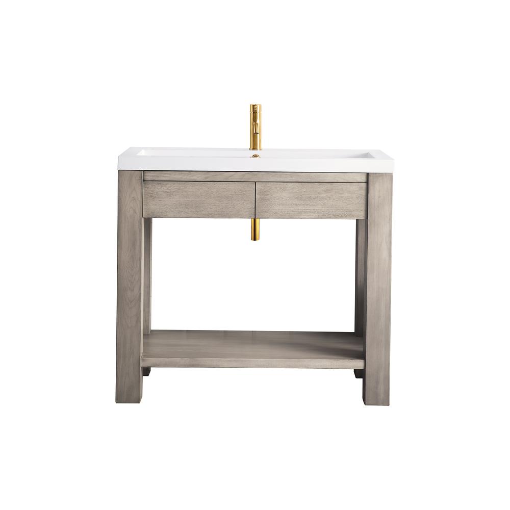 39.5" Wooden Sink Console, Platinum Ash w/ White Glossy Composite Countertop. Picture 1