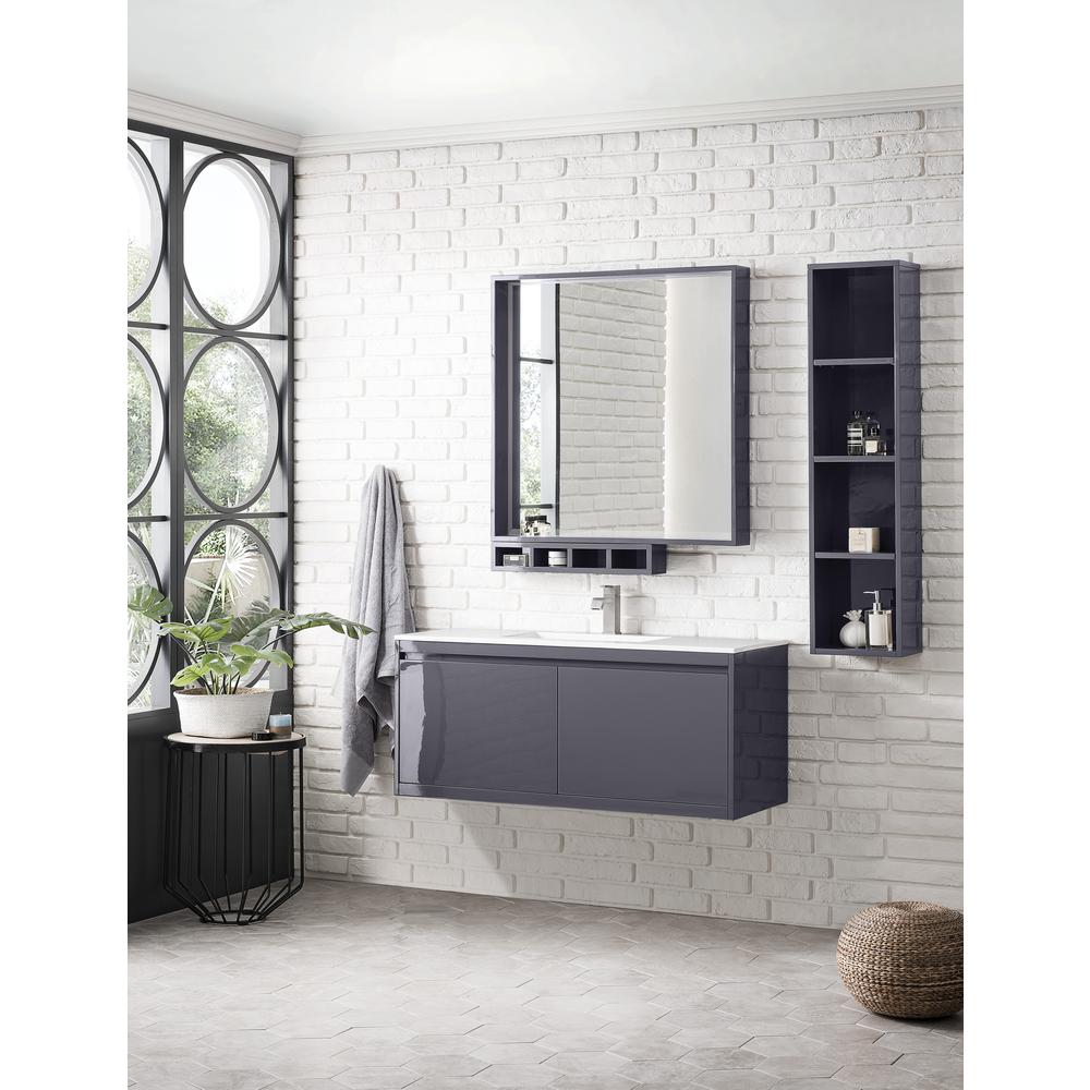 47.3" Single Vanity Cabinet, Modern Grey Glossy w/Glossy White Composite Top. Picture 3