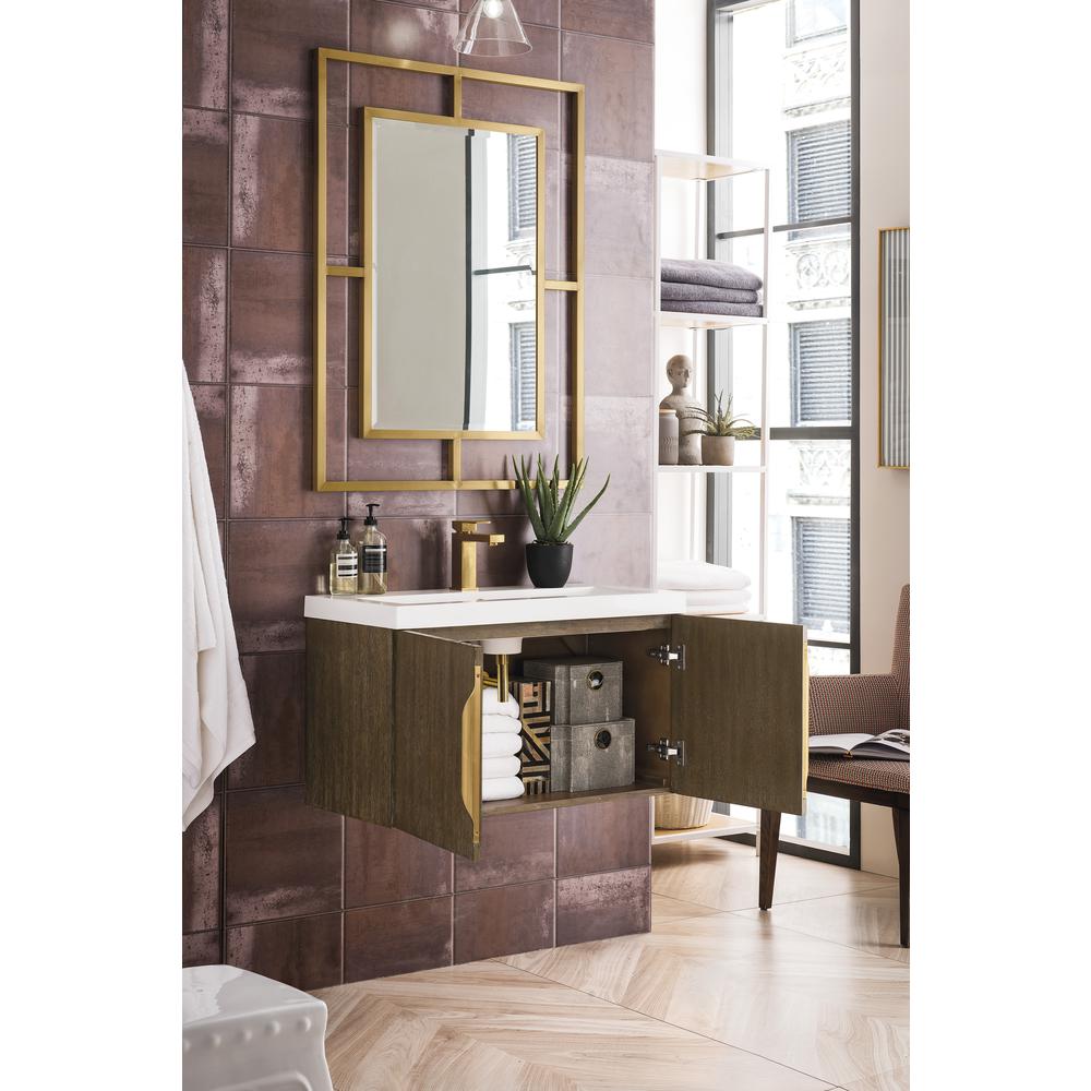 31.5" Single Vanity Cabinet, Latte Oak w/ White Glossy Composite Countertop. Picture 7