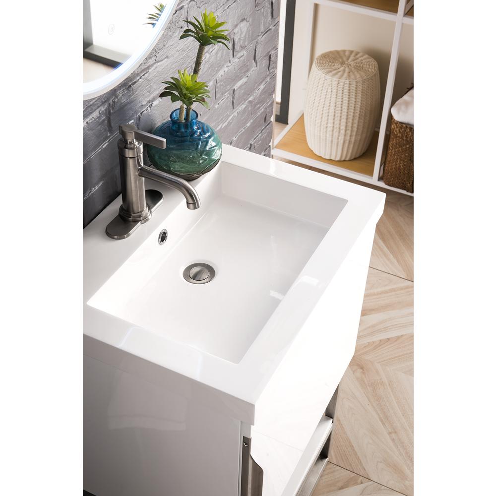 24" Single Vanity, Glossy White, Brushed Nickel Composite Countertop. Picture 5