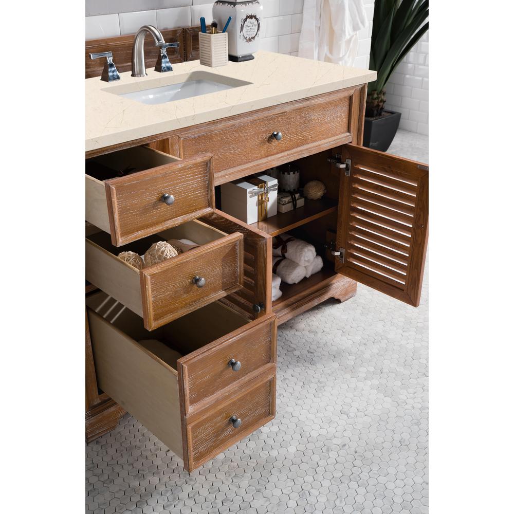 Savannah 48" Single Vanity Cabinet, Driftwood, w/ 3 CM Eternal Marfil Quartz Top. Picture 4