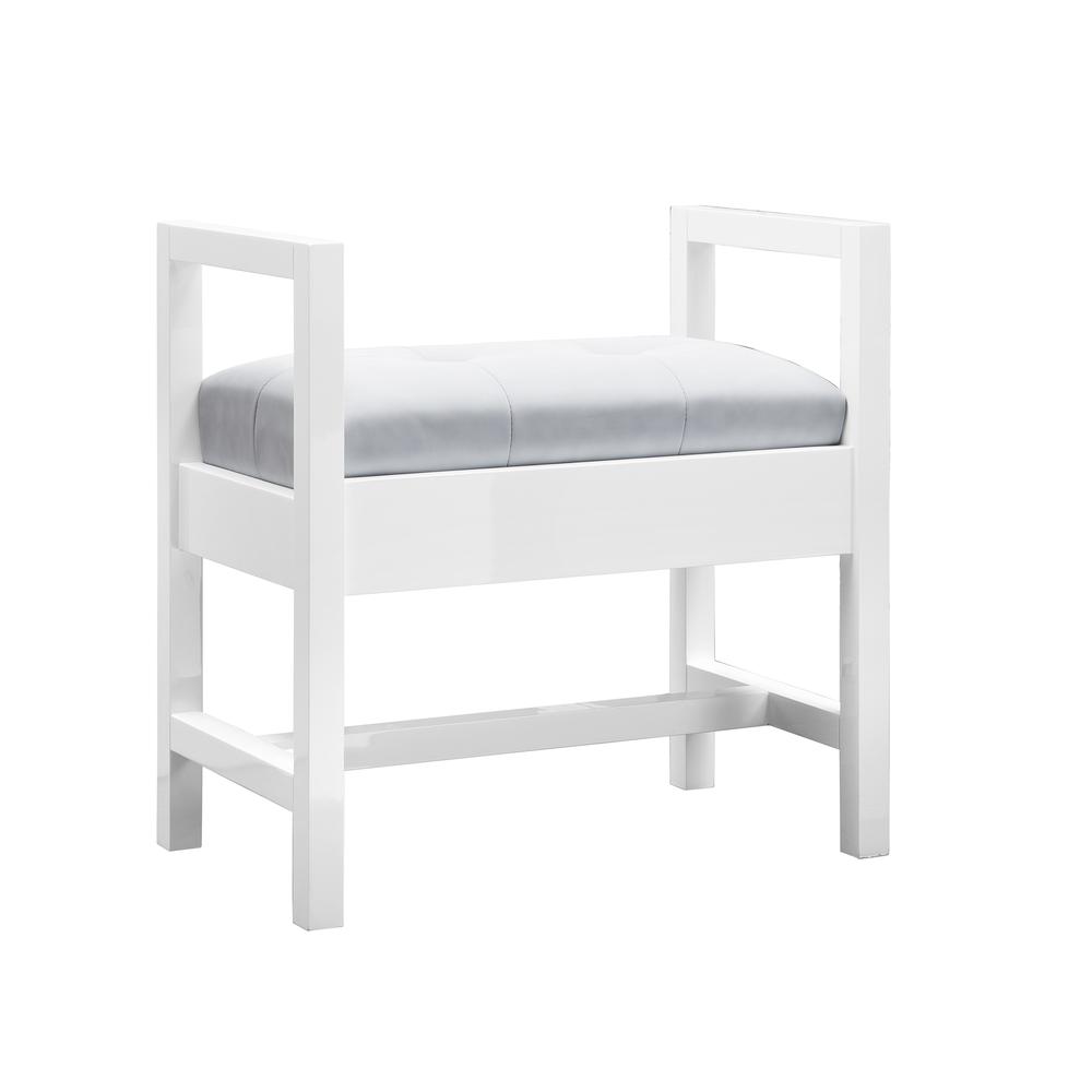 Addison 24.5" Upholsted Bench, Glossy White. Picture 2