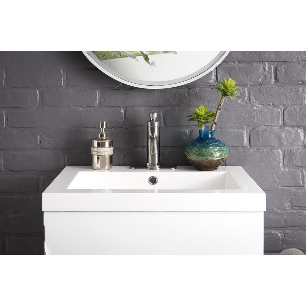 24" Single Vanity, Glossy White, Brushed Nickel Composite Countertop. Picture 6